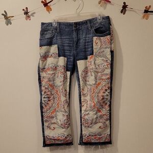 Men's Blue and Orange Patterned Jeans